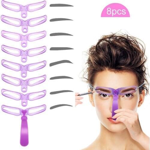 8PCS Pochoir Sourcil Eyebrow Shaper Makeup Template Eyebrow Grooming Shaping Stencil Kit DIY Eyebrow Template Reusable 8 in1