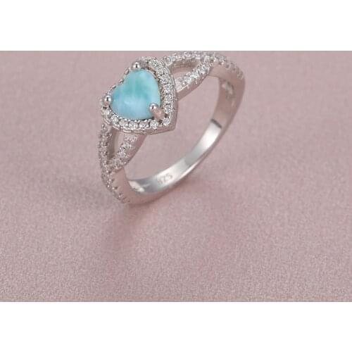 925 Sterling Silver Natural Stone Larimar Proposal Ring Women Design Classic Simple Female Wedding LOVE Diamond Jewelry Dating