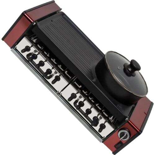 1200W Home Smokeless Non-stick Grill Electric Oven Indoor Skewer Baking Brush One Pot Silver 6 Needle