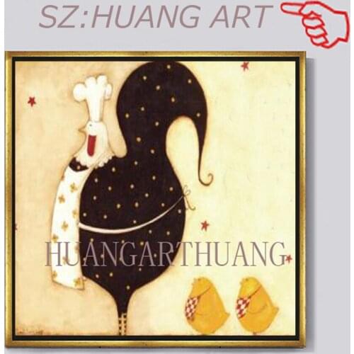 Handpainted Free shipping Oil Paintings on Canvas Art Pictures High Quality Lovely Lovely Chicken Cook Wall Stickers for Home