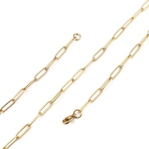 Stainless Steel Cable Chain Necklace Gold Color Metal Women Men Punk Style Party Club Fashion Clavicle Chain Jewelry Accessories