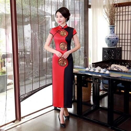 Spring Summer Chinese Cheongsam Long Slim Performance Dress Plus Size WomenS Dress Daily Evening Party Gown Qipao Flowers Dress