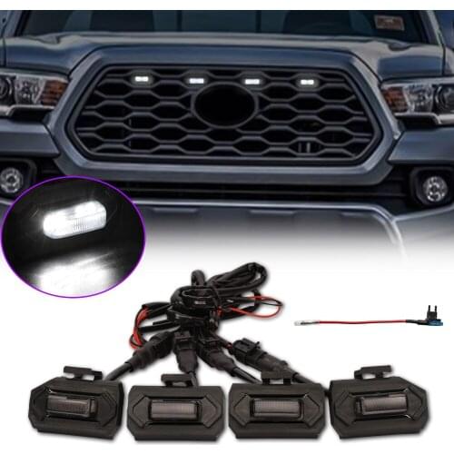 4 Pics For Tacoma Grill Lights Raptor Off Road Sport 2020 2021 For Tacoma TRD Pro Grills Light Yellow White LED Black Shell