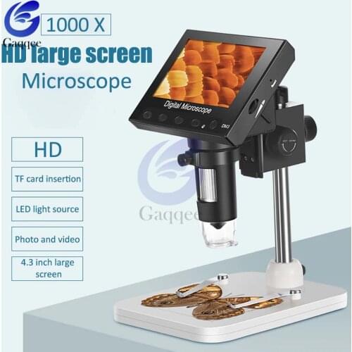 800x 1000x USB Electronic Microscope 30W/200W 4.3" LCD Display VGA Resolution 8 LEDs with Stand Support Windows Mac Microscopio