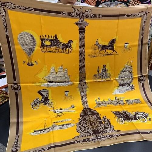 Ancient Carriage Exquisite Hand-rolled Silk Scarf Square Scarves High Fashion Neck Accessory Clothing Scarfs Drop Shipping FJ140