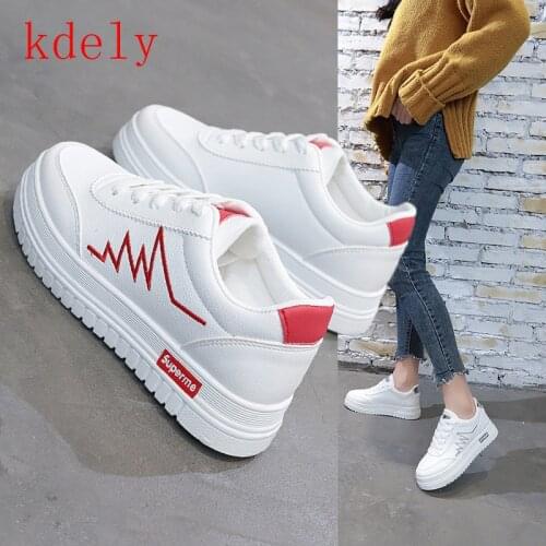 HOT Women Sneakers 2020 Fashion Breathble Vulcanized Shoes Women Pu leather Platform Shoes Women Lace up Casual Shoes White