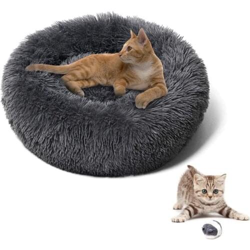 Cat Bed Dog Bed Plush Donut Pet Bed, Round Warm Plush Pet Cushion Improves Sleep, Waterproof Anti-skid Bottom, Soft Cat Cushion