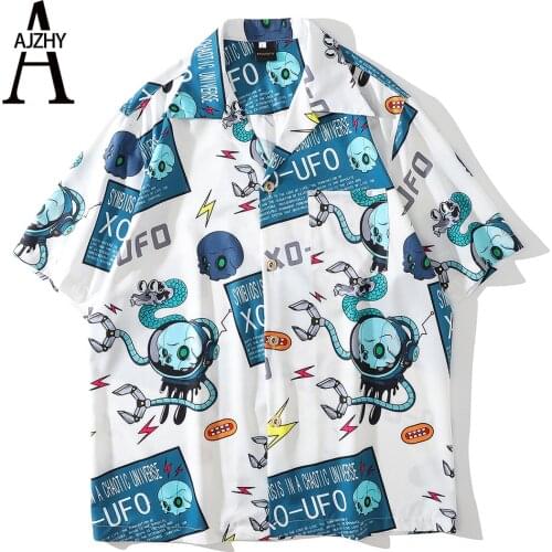 Anime Print Summer Mens Shirts Short Sleeve Fashion Streetwear Clothes Button Up Hawaiian Shirt Hip-hop Harajuku Shirt Tops Tees