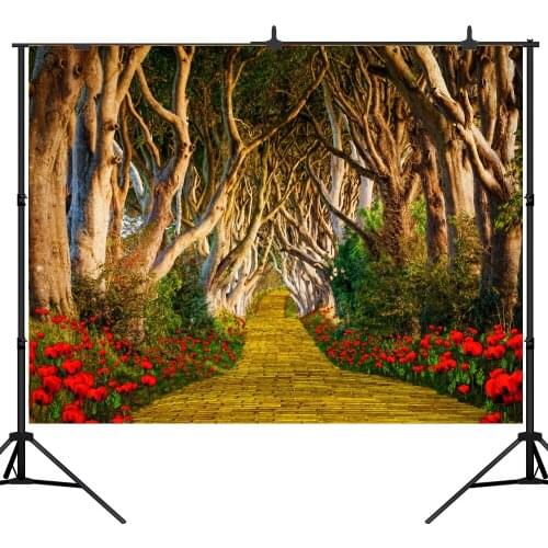 Lyavshi Red Flowers Tree road Photography Backdrop computer Printed children wedding party Backgrounds for Photo Studio