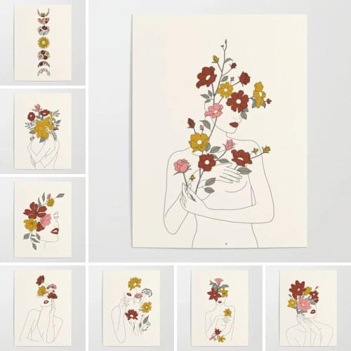 Modular Pictures HD Prints Colorful Flowers Woman Canvas Paintings Home Decoration Wall Art Modern For Bedroom Poster No Frame