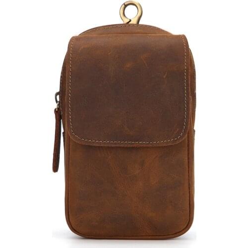 Belt Bag Mens Waist Bag Real Leather Small Waist Bag Men Cowhide Fashion Hook Bum Leg Bag Waist Pack Cigarette Case Phone Pouch