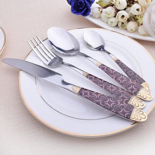 4pcs Black Dinnerware Set 18/10 Stainless Steel Cutlery Rainbow Dinner Set Knife Fork Spoon Silverware Set Kitchen Tableware Set
