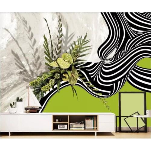 Custom wallpaper Nordic abstract plant flower line marble art background wall - decorative waterproof material