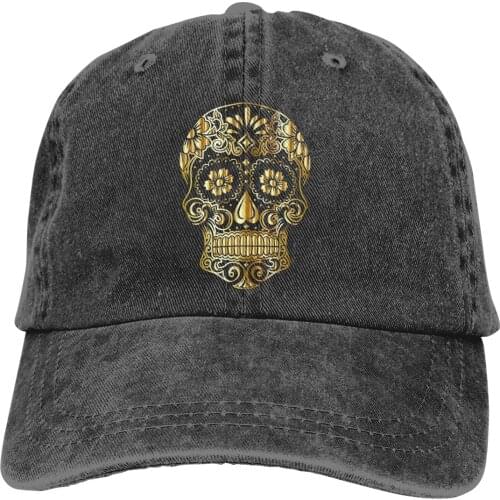 Adjustable Solid Color Baseball Cap Gold Sugar Skull Washed Cotton Mexican Sugar Skull Funny Sports Woman Hat