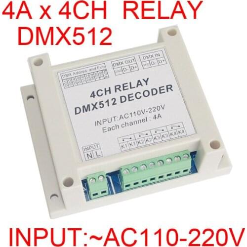 5 prices free shipping 4CH DMX512 relay switch control 4 channels relay decoder AC110-220V input,each channel max 5A Guide shell