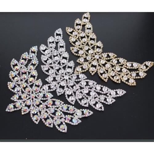 Handmade Beaded V-Neck Sweet Heart Rhinestone Applique Sew On Neckline Rhinestone Crystal Trim Beaded Bridal Applique