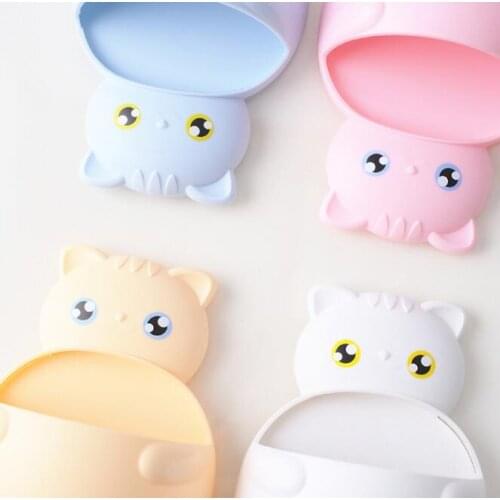 Cartoon Cat Toothbrush Holder Wall-Mounted Self-Adhesive Toothbrush Storage Rack Without Perforation Bathroom Storage Racks