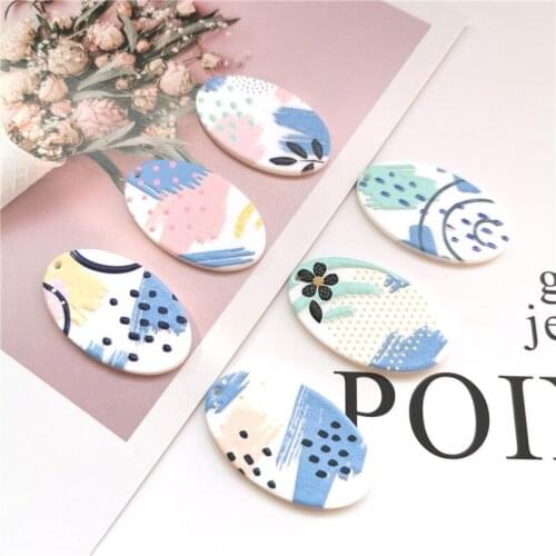 Diy jewelry making 30pcs/lot Relief pattern print geometry ovals shape acrylic beads fit earring/garment accessory