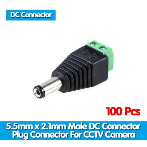 Big sale 100PCS DC Connector CCTV male Plug Adapter Cable UTP Camera Video Balun Connector 5.5 x 2.1mm Free shipping