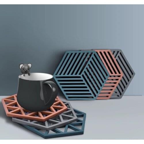 Silicone Bowl Drink Coffee Cup Pad Coasters Placemats Anti-hot Pad Non-slip Hexagon Dining Table Mats Home Desktop Accessories