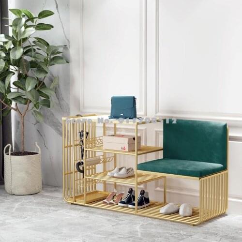 Nordic creative leather shoe changing stool home door storage shoe cabinet iron art shoe changing flannel sofa simple storage ch