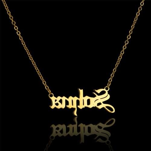 Stylisteel Gothic Custom Letter Name Necklace Mothers Day Gift Clavicle Chain Gold Color Stainless Steel Nameplate Pendant Neck