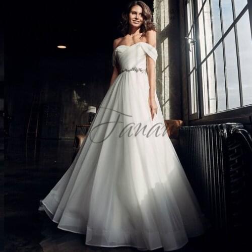 Sweetheart Off The Shoulder Backless A-Line Wedding Dresses Ruched Crystal Tulle Bridal Gown Свадебное платье vestidos