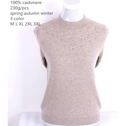 Naizaiga Middle-aged womens 100% cashmere half turtleneck solid color rural diamond-encrusted female sweater YDSM24