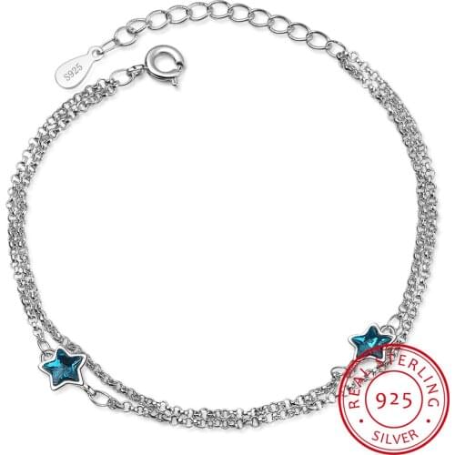 Temperament Double Chain Bracelet for Women Star Gemstone Silver 925 Jewelry Aquamarine Engagement Accessories gift