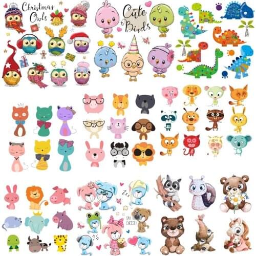Cute Animals Thermal Transfer Stickers On Clothes Cartoon Patch Iron On Patches For Clothing DIY Washable T-shirt Appliques