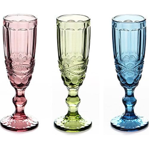 NEWYEARNEW 3Pcs/Lot 150ml Multicolor Carved Red Wine Glasses Cups Wedding Party Champagne Flutes Goblet Bar Home Tools