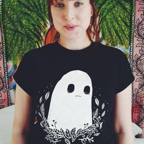 The Sad Ghost Club Women Tumblr Fashion Cute T-shirt Summer Casual Loose Black Tee Tops Cotton Shirt Halloween Clothes Dropship