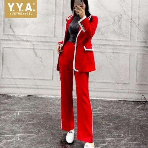 Top Quality Brand Women Two Piece Sets Wide Leg Pants Suit Blazer Jacket Outwear British Office Ladies Formal Suits Work Outfits