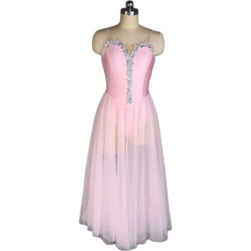 Pink Spandex Ballet Dance Costume Long Tutu Dress for Adult Lyrical Dance Costumes Contemporary Dress 19838
