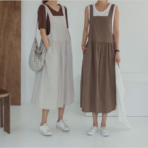 2021 New Summer Dress Ladies Dress Plus Size XL- 5XL Cotton Linen Women Tank Vestidos Sleeveless Robe Dress Pockets Clothes B37