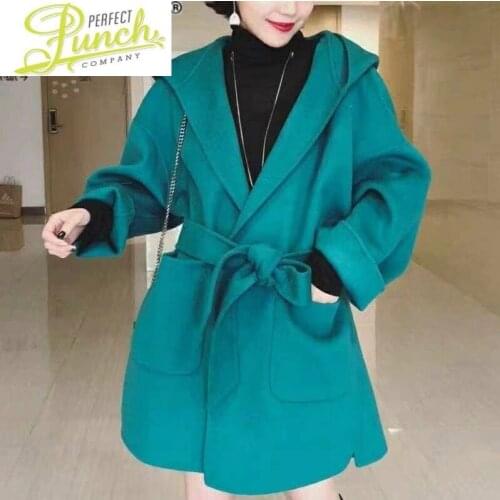Women Coat 100% Wool Hooded Female Jacket Korean Ladies Coats and Jackets Spring Autumn Fashion 2021 Casaco Feminino Pph1554