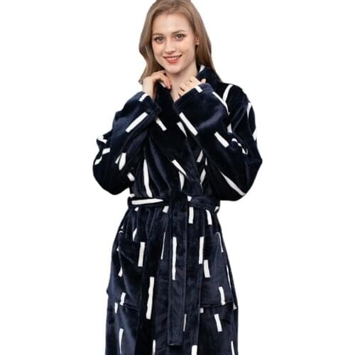 Winter Autumn Flannel Thickened Lovers Men Women Long Bathrobes Soft Warm Dressing Gown Sleepwear Nightgown Home Clothes