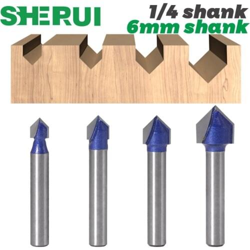 1pc 1/4″ Shank 1/4" 6mm Shank 90 Degree V Groove Template V-Groove V Grooving Router Bitit Carbide Milling Cutter Wood Drilling