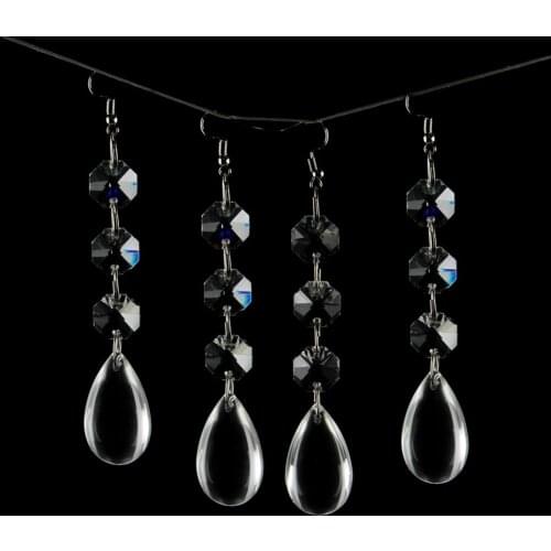 12pcs Crystal Chandelier Parts 50mm Smooth Water Drop Pendant with 3 octagon beads Hanging for Chandelier Crystal