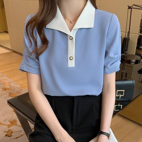 2021Fashion Solid color Casual Ladies Shirts Women Loose Short Sleeve Korean style Blouse