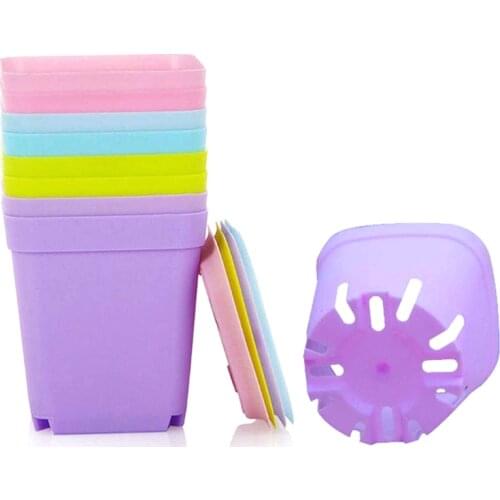 35 Pots for Indoor Plants, Plastic Flowerpots with Drainage Holes and Trays, Random Colors