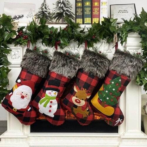 4pcs/set Christmas Stocking Santa Claus Snowman Elk Gift Candy Bags Hanging Xmas Tree Fireplace New Year Decorations