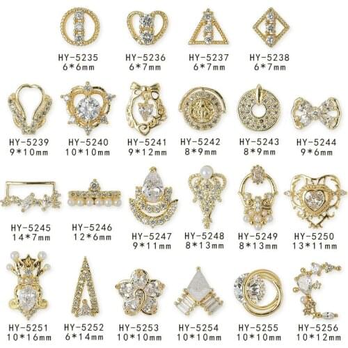 5pcs/lot Heart Round flower Crown 3D Alloy Nail Art Zircon Pearl metal manicure nail accessories DIY Nail Decoration Nail charms