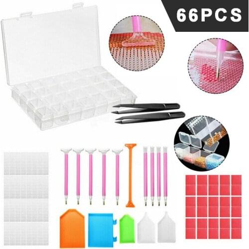 66 Pcs/Set 5D Diamond Painting Tools Kit For Needle Arts Craft With 9 Different Diamond Glue Sticks Plastic Tray Storage Box