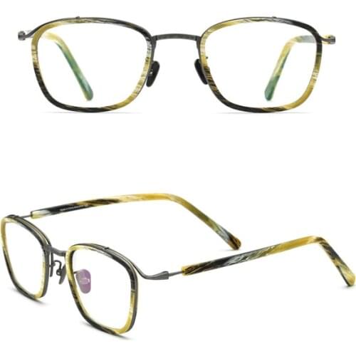 Belight Optical Men Design Vintage Retro Titanium with Acetate Square Shape Spectacle Frame Precription Lens Eyewear 85665