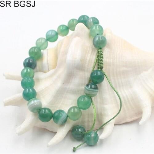 Free Shipping 6mm 8mm 10mm Fashion Jewelry Natural Gems Round Beads Adjustable Green Banded Agat Onyx Bracelet 7" 7.5" 8"