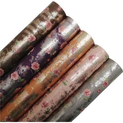 Flowers Printed Metallic Synthetic Faux Leather Vinyl Fabric Sheet Felt Backing Synthetic Leather Faux Vinil DIY A4 SIZE 6S97E