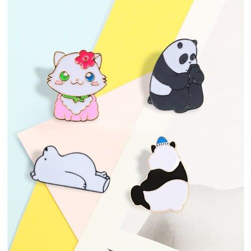 High Quality Animal Brooch Cartoon Cute Panda Cat Bear Metal Enamel Pin Clothing Backpack Lapel Pins Badges Jewelry for Children