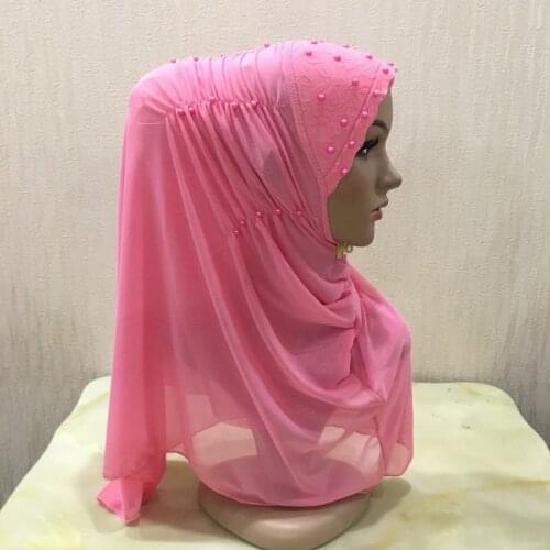 H131 big girls crinkled soft two layers muslim scarf islamic hijab hat amira pull on headwrap beautiful 10 years girl scarf
