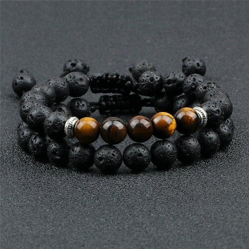 Hot Trendy Lava Stone Bracelet 8mm Natural Matte Beaded Helmet Charm Handmade Braided Bracelets For Men Women Jewelry Pulseira